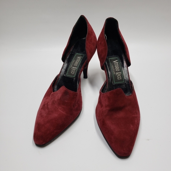 Vintage Vittorio Ricci Suede Closed Toe Pumps Size 5.5 Red Wine Colour - Picture 2 of 16